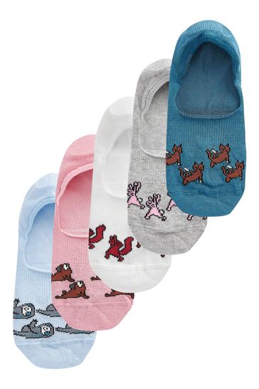 Yoga Animals Pattern Invisible Trainer Socks 5 Pack