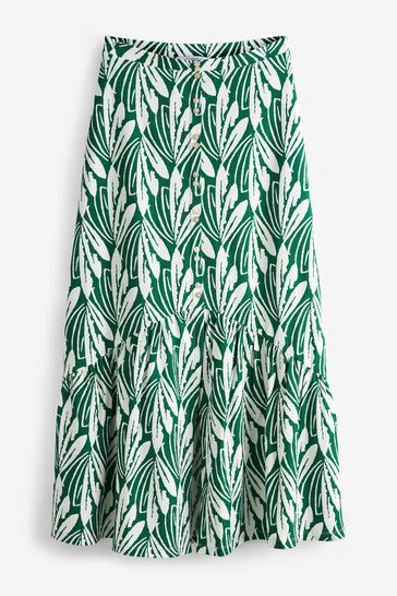 Green Leaf Print Jersey Maxi Skirt