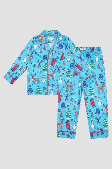 Boys Winter Wonderland Button Down Pyjamas In Blue