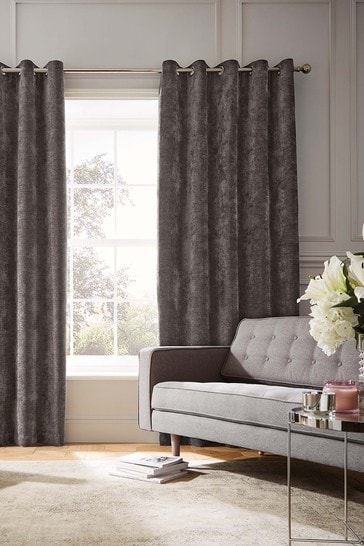 Hyperion Warm Grey Selene Luxury Chenille Weighted Eyelet Curtains
