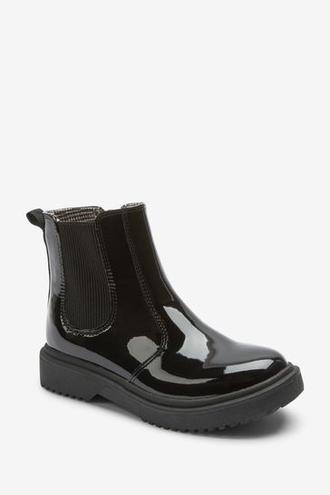 Black shiny top chelsea boots womens