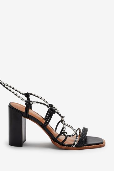 Black wrap block heels hotsell