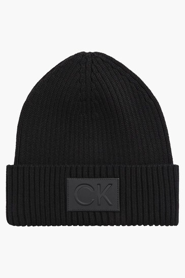 Calvin Klein Black Inkleined Patch Beanie