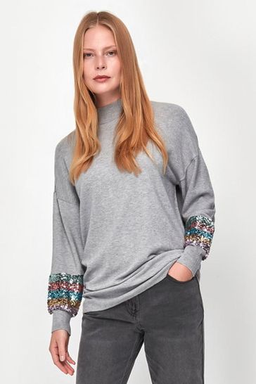 M&Co Grey Sequin Sleeve Detail Jumper