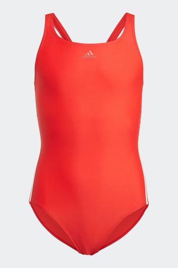 adidas Red Athly V 3-Stripes Swimsuit
