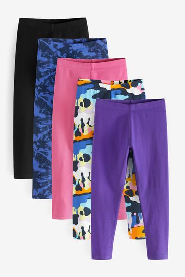 Black/ Pink/ Blue/ Tie Dye/ Drip Skater Print 5 Pack Leggings 5 Pack (3-16yrs)