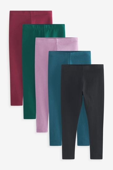 Black/Green/Blue/Berry Red/Lilac Purple Leggings 5 Pack (3-16yrs)