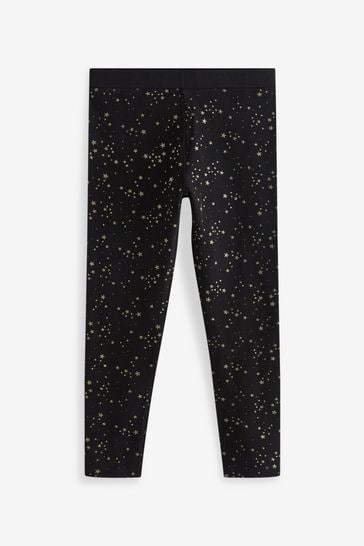 Black Gold Glitter Star Print Leggings (3-16yrs)
