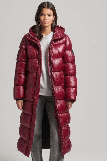 Pink longline puffer jacket hot sale