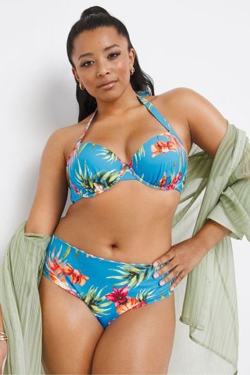 Simply Be Blue Floral Print Mix And Match Underwired Padded Plunge Bikini Top