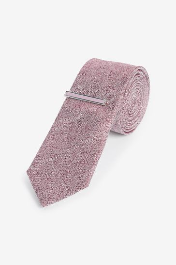 Purple Textured Tie And Tie Clip