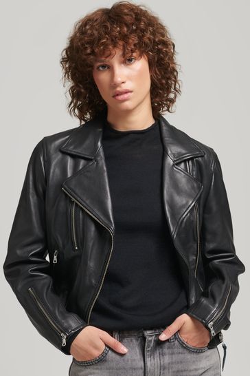 Superdry Black Leather Biker Jacket