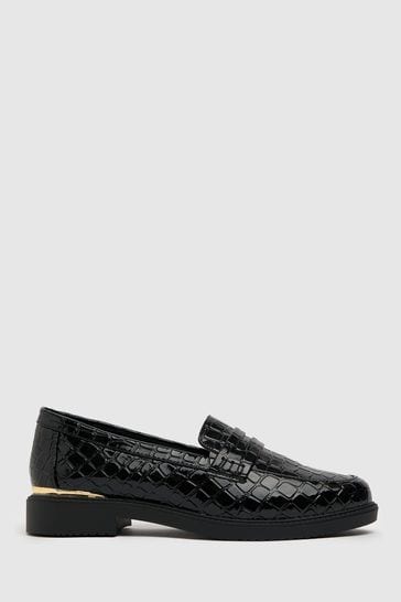 Schuh Natural Lenzo Croc Effect Patent Loafers