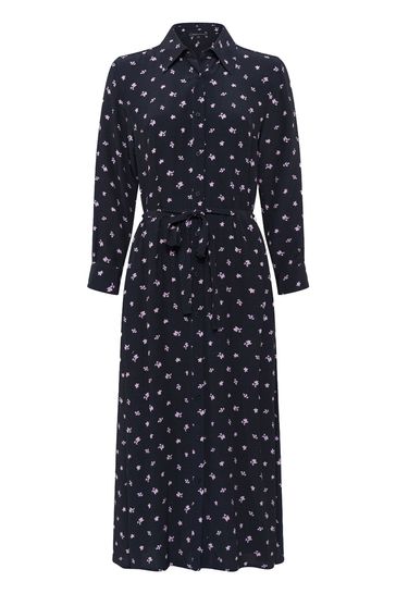 French Connection Navy Blue Augustine Delphine Midi Shirt Dress