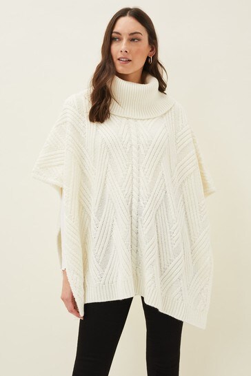 Phase Eight White Melly Cable Knit Cape
