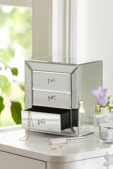 Silver Fleur Mirror Jewellery Box