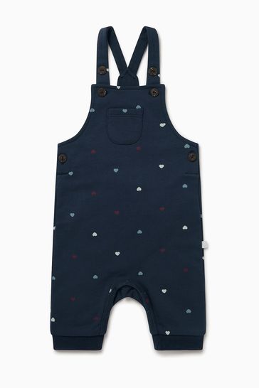 MORI Blue Organic Cotton Hearts Dungarees