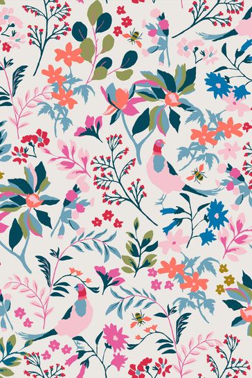Joules Antique Creme Fields Edge Floral Wallpaper Wallpaper