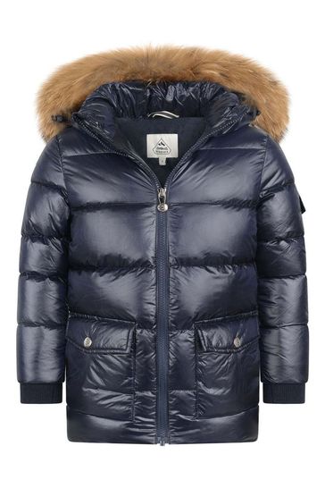 Boys Authentic Shiny Fur Down Jacket in Navy