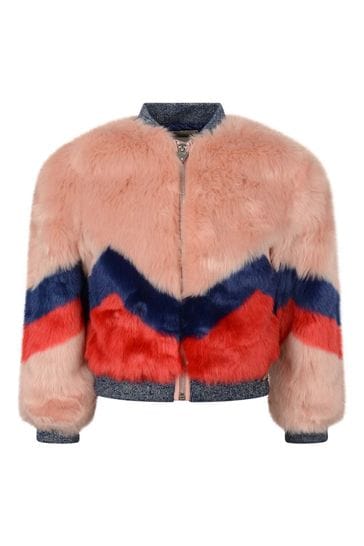 Zig Zag Faux Faux Fur Jacket in Pink