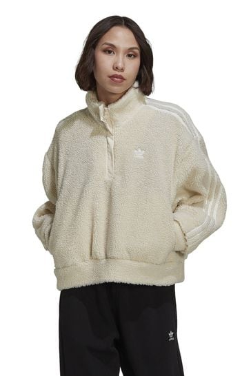 adidas Originals White Adicolor Classic Borg Half Zip Fleece Sweatshirt