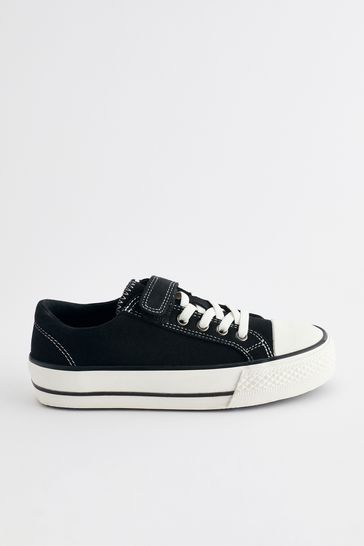 Black One Strap Elastic Lace Trainers
