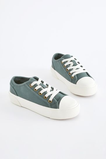 Green Lace-Up Low Trainers