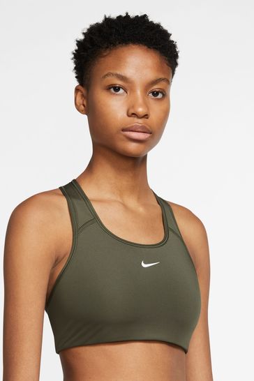 Buy Nike Dark Green Medium Swoosh Support Sports Bra from Next