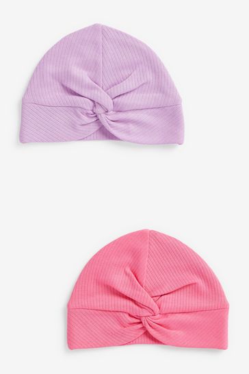 Pink/Purple Rib Baby Turban Hats 2 Pack (0-18mths)