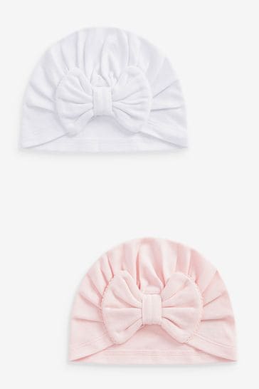 Pink/White Big Bow Baby Turbans With Bow 2 Pack (0mths-2yrs)