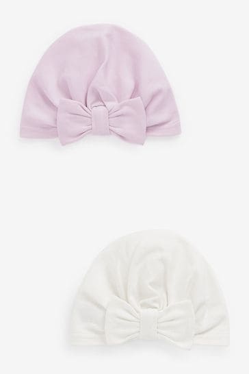 White/Purple Baby Turbans With Bow 2 Pack (0mths-2yrs)