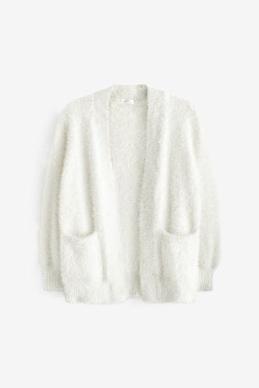 Long white fuzzy clearance cardigan