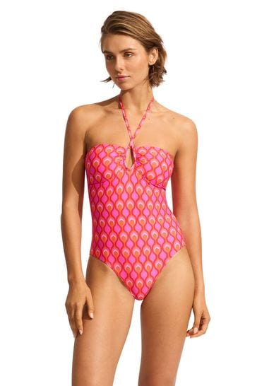 Seafolly Birds Of Paradise Red Diamond Wire One Piece Swimsuit