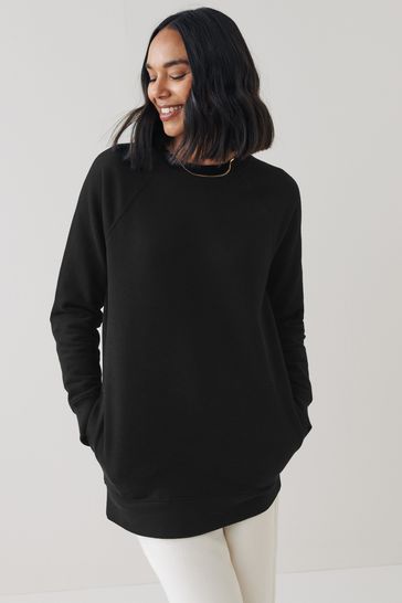 Black Essentials Longline Cotton Jersey Sweatshirt