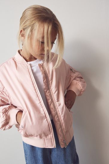 Pink satin bomber deals