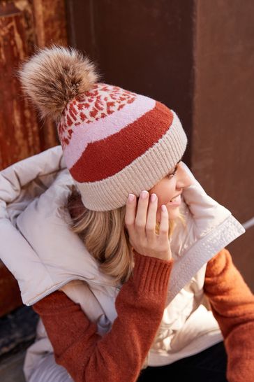 Buy Orange Cream Animal Pom Hat from Next Ireland