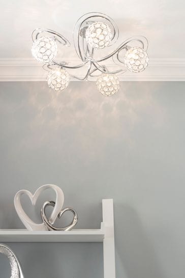 BHS Silver Orianna Flush Ceiling Light