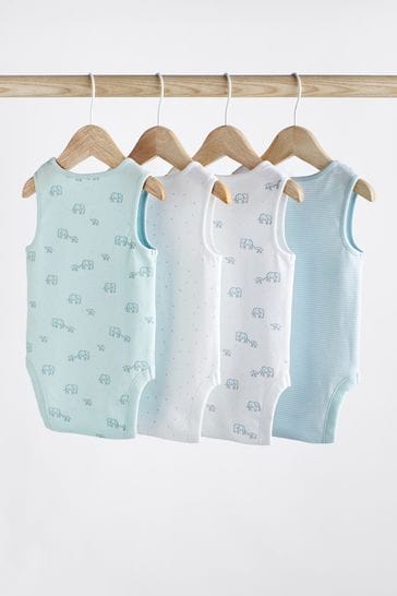 Blue White Elephant 4 Pack Vest Baby Bodysuits