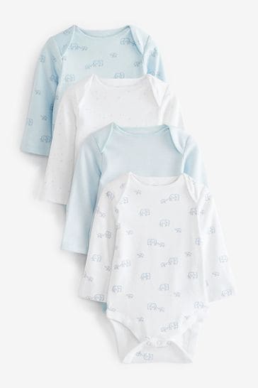 Buy Blue White Elephant 4 Pack Baby Long Sleeve Bodysuits from
