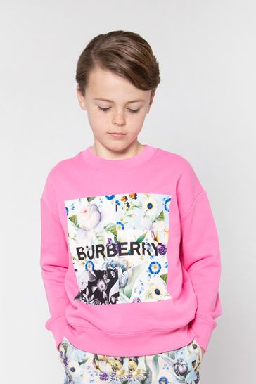 Kids Cotton Logo Print Sweatshirt in Pink