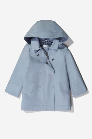 Girls Hooded Trench Coat in Blue
