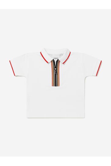 Baby Boys Cotton Branded Polo Shirt in White