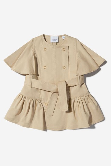 Baby Girls Woven Branded Dress In Beige