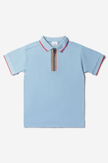 Boys Cotton Branded Polo Shirt in Blue