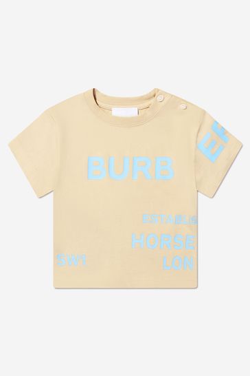 Baby Boys Cotton Logo Print T-Shirt in Beige