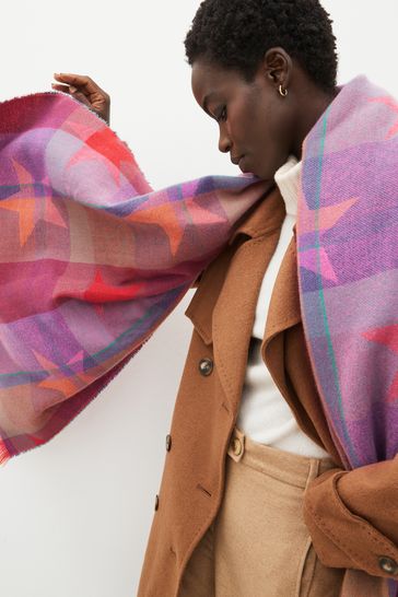 Bright Check Star Heavyweight Blanket Scarf