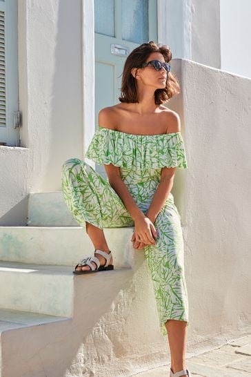 Buy Green Floral Off Shoulder Jumpsuit from Next Luxembourg