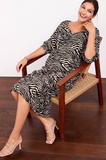 Buy Zebra Print Maternity Tie Back Midi Dress from Next Luxembourg