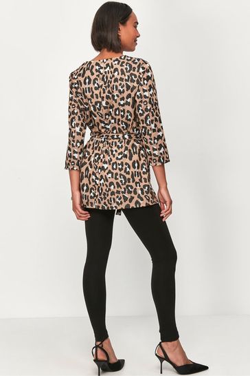 M&Co Natural Leopard Print Tie Waist Tunic Top