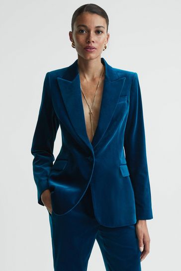 Reiss Blue Ivy Velvet Single Breasted Suit Blazer